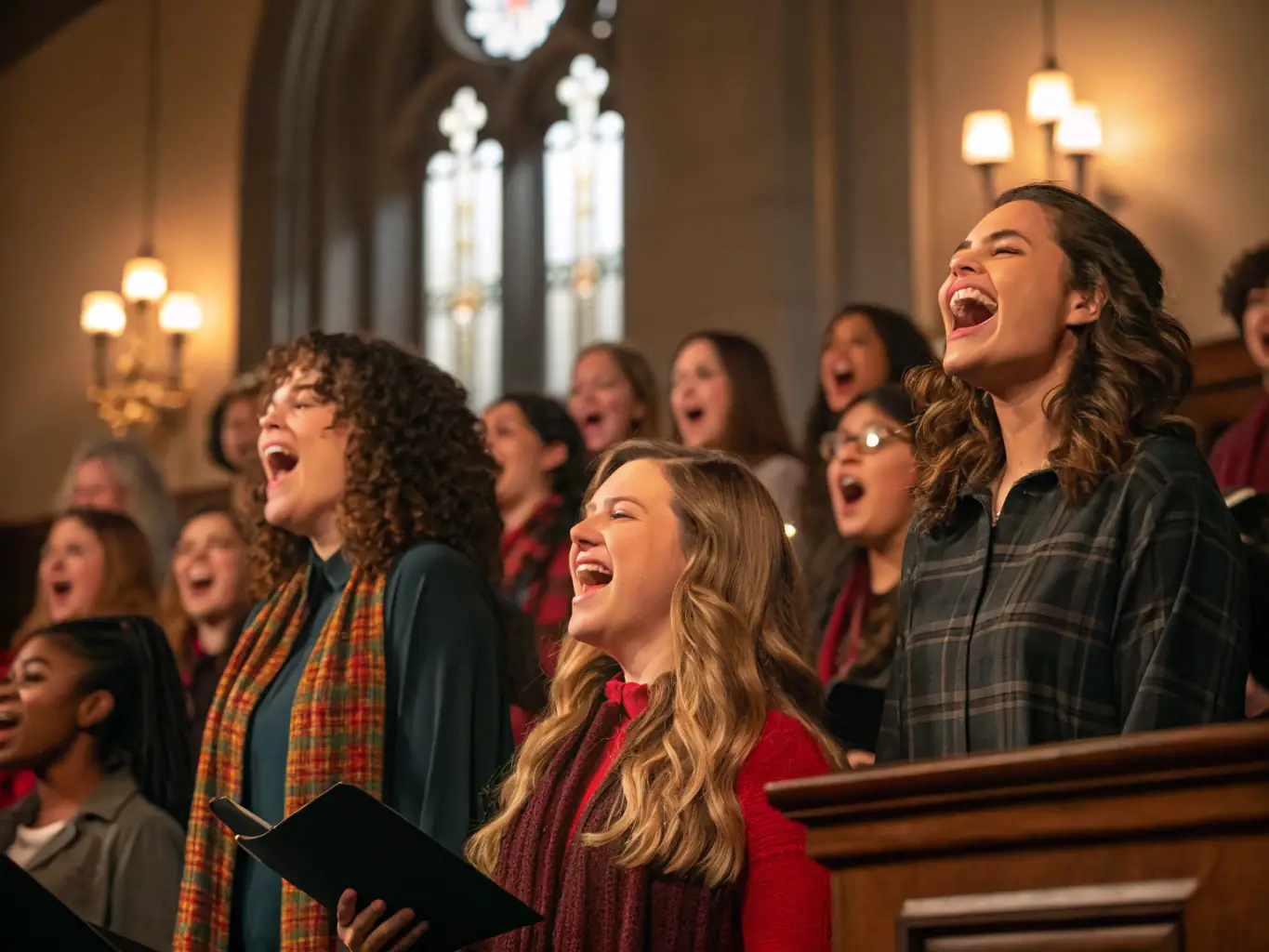 A captivating image of a sacred music performance in a historical church, showcasing the unique blend of music and heritage promoted by LES VOIX DU CHAUDRON.